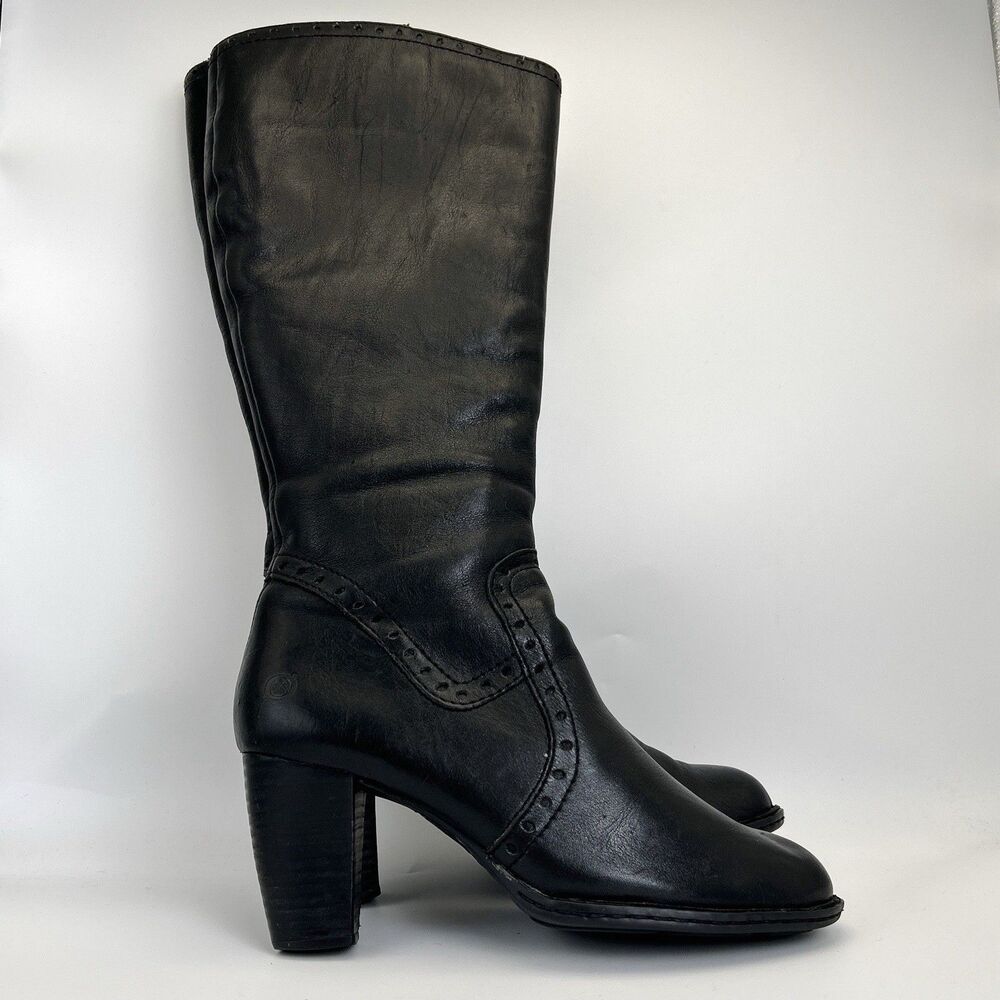 BORN Tatiana Dress Boots Womens Sz 9 Black Leather Knee-High Full Zip W31646